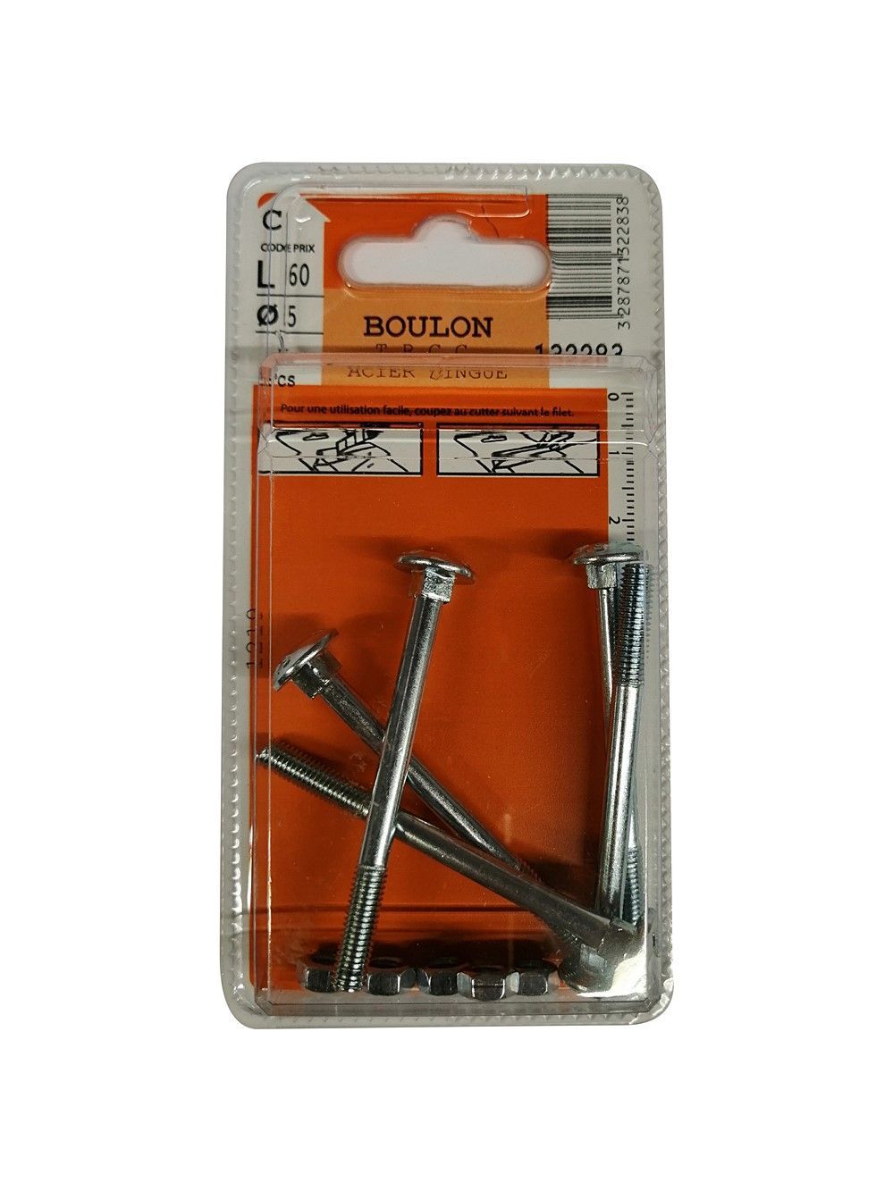 Boulons TRCC acier zingué 5x60mm - Les 5 pièces