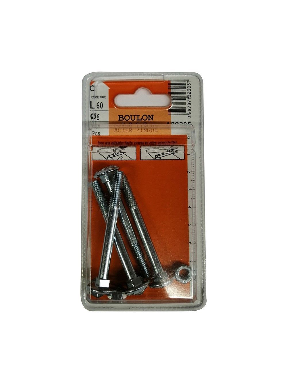 Boulons TRCC acier zingué 6x60mm - Les 4 pièces