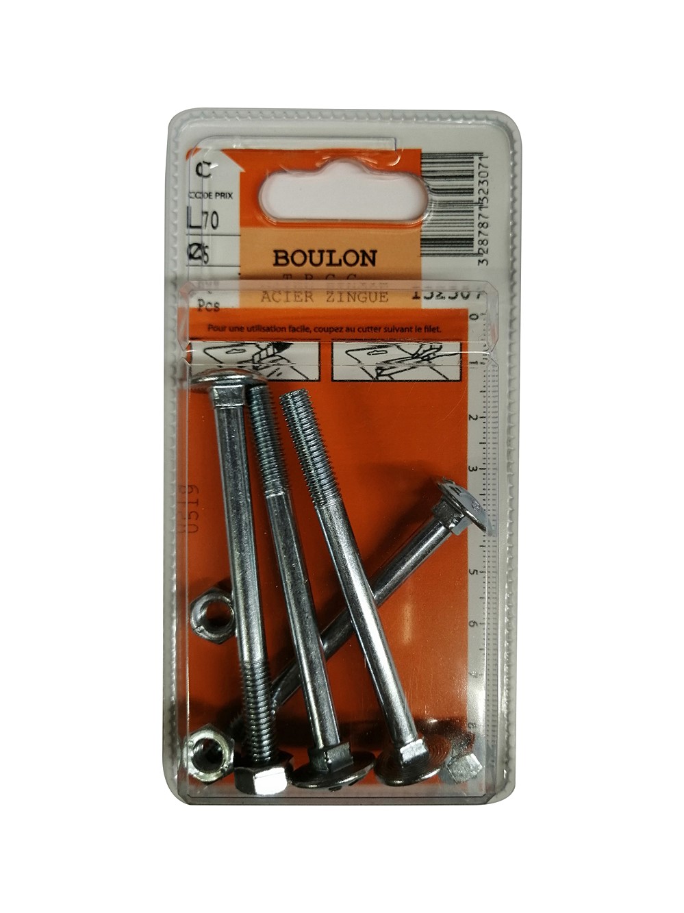 Boulons TRCC acier zingué 70x6mm - Les 4 pièces