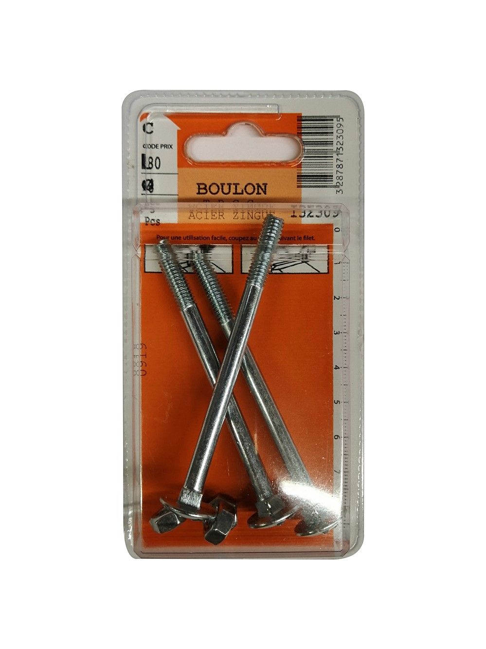 Boulons TRCC acier zingué 6x80mm - Les 3 pièces