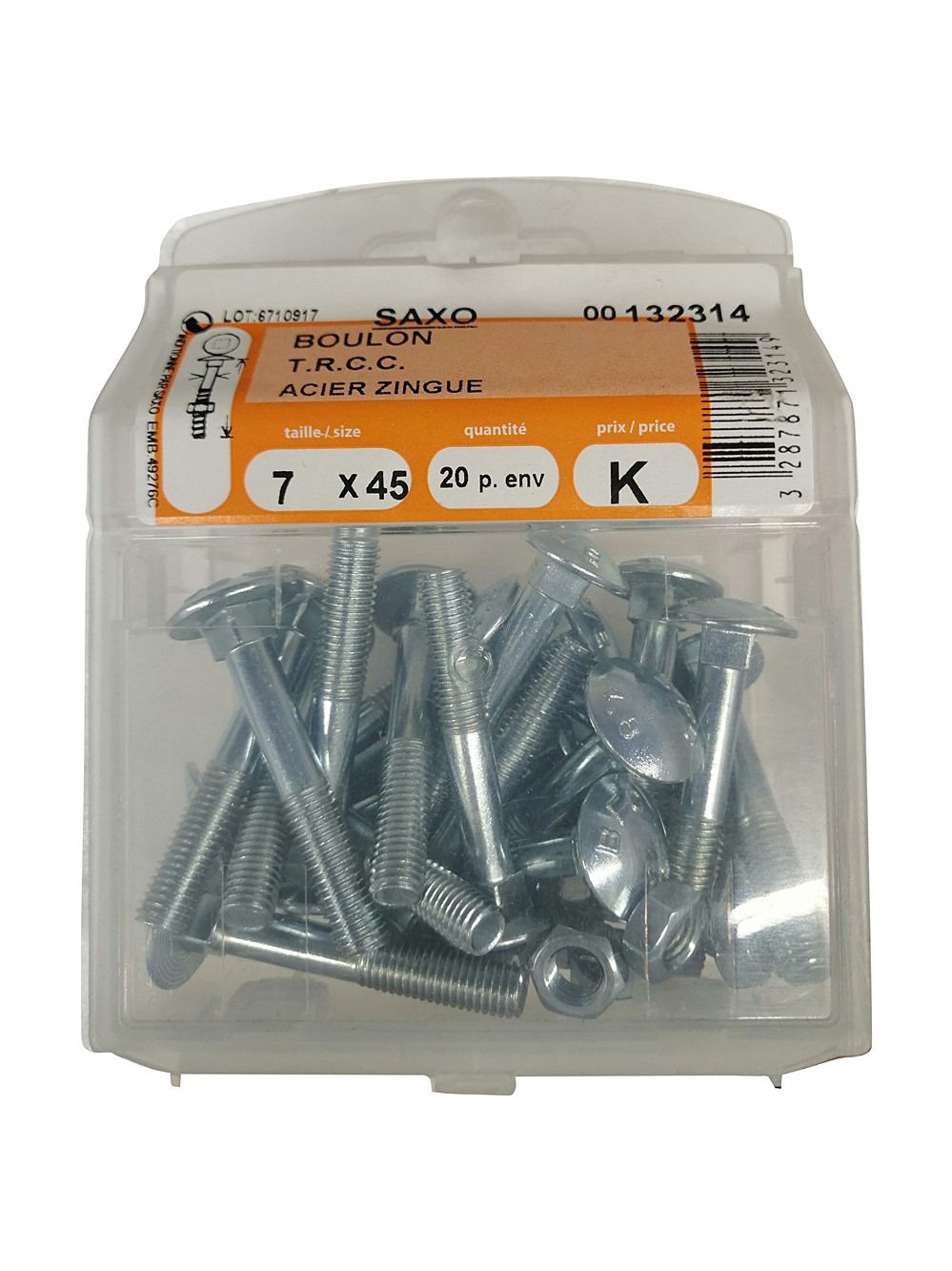 Boulons TRCC acier zingué 7x45mm - Les 20 pièces