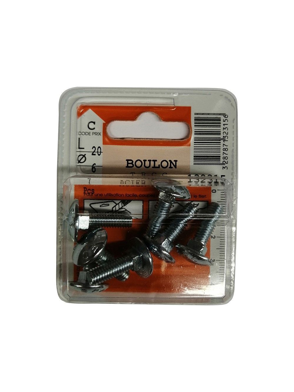 Boulons TRCC acier zingué 6x20mm - Les 7 pièces