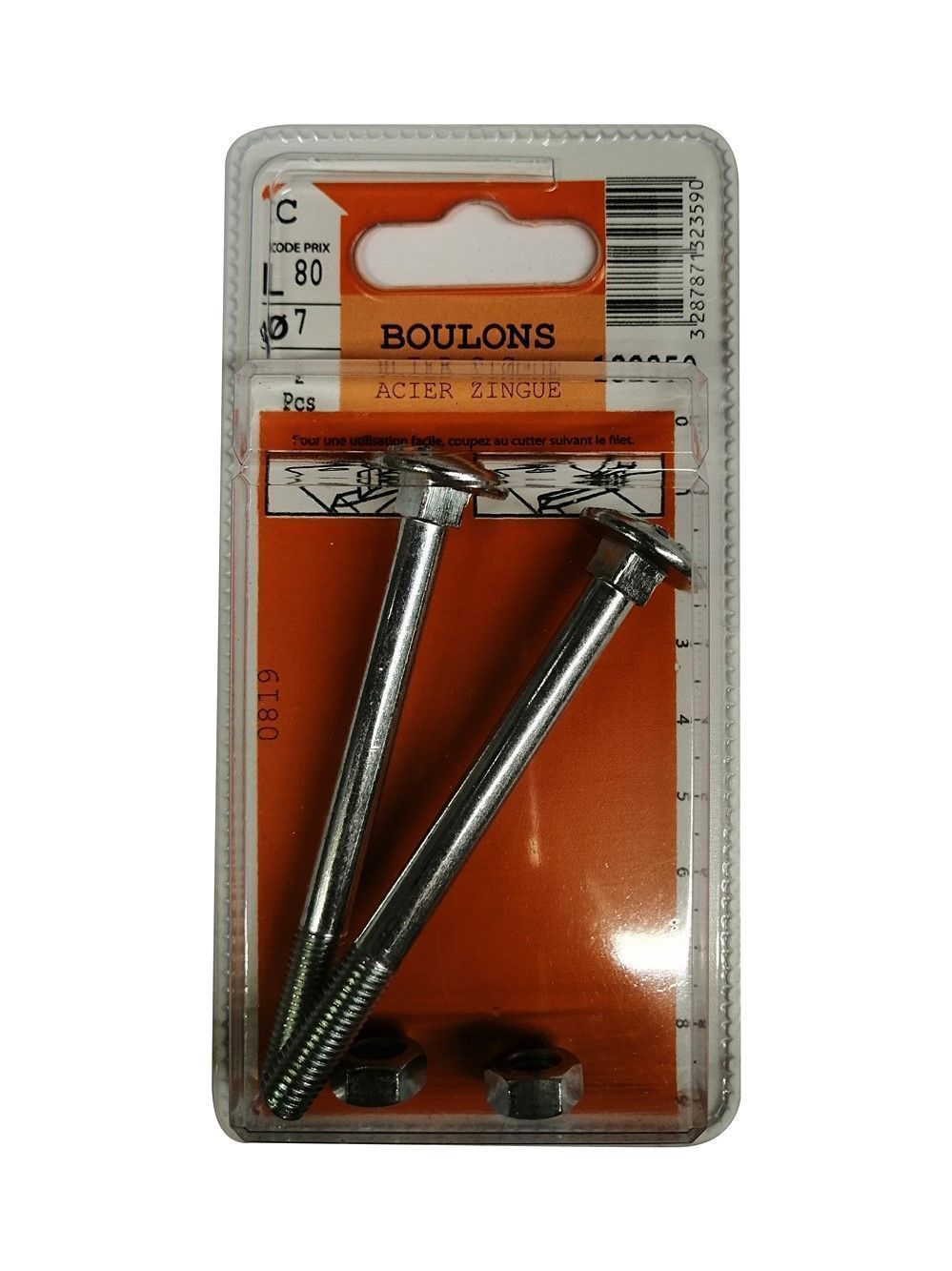 Boulons TRCC acier zingué 7x80mm - Les 2 pièces