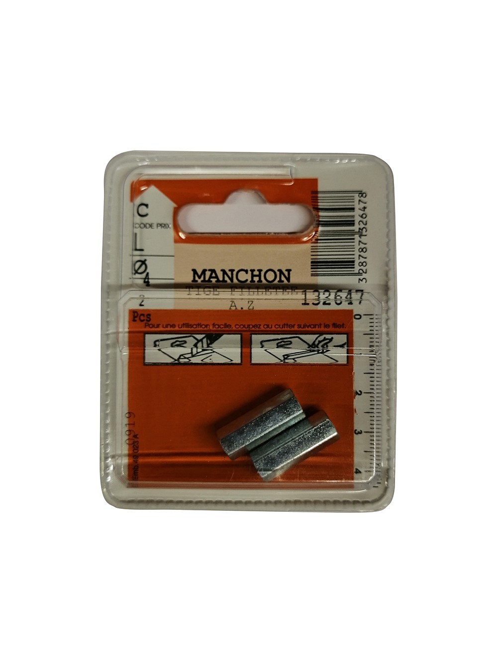 Manchon tige filetée acier zingué ø4mm - Les 2 pièces