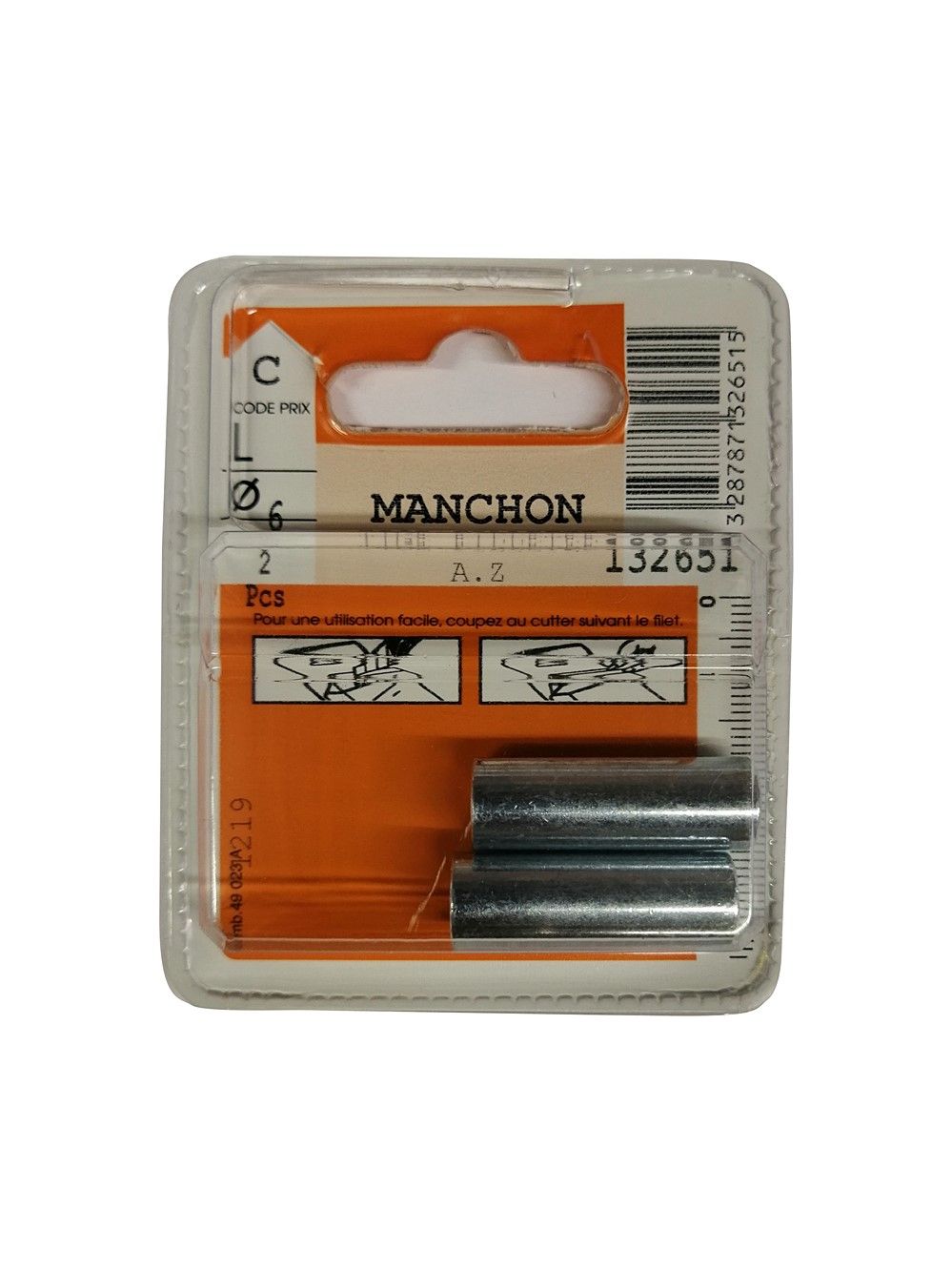 Manchon tige filetée acier zingué ø6mm - Les 2 pièces