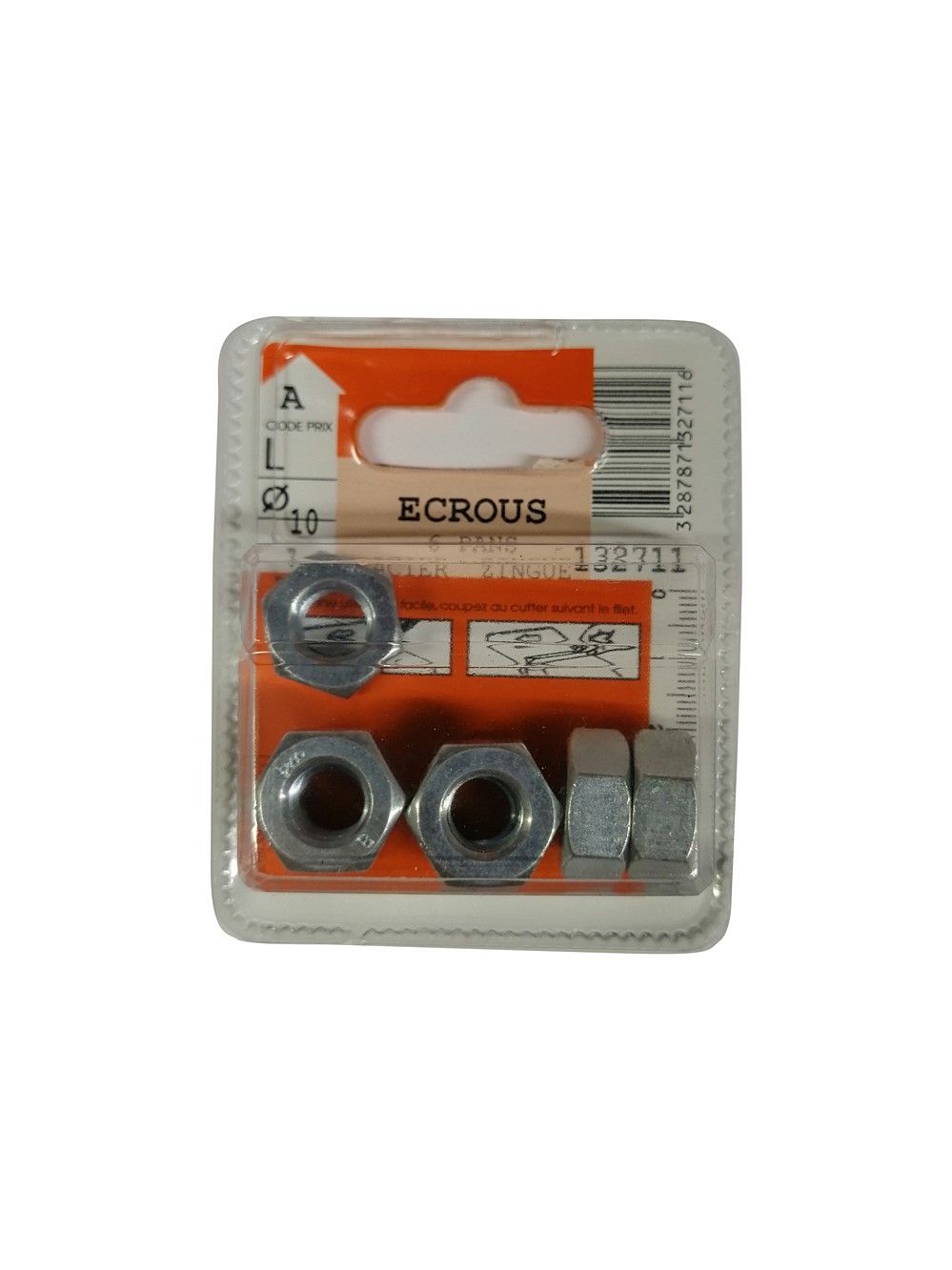 Ecrous 6 pans acier zingué ø10mm - Les 7 pièces