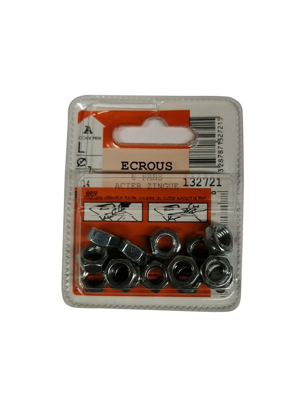 Ecrous 6 pans acier zingué ø7mm - Les 14 pièces