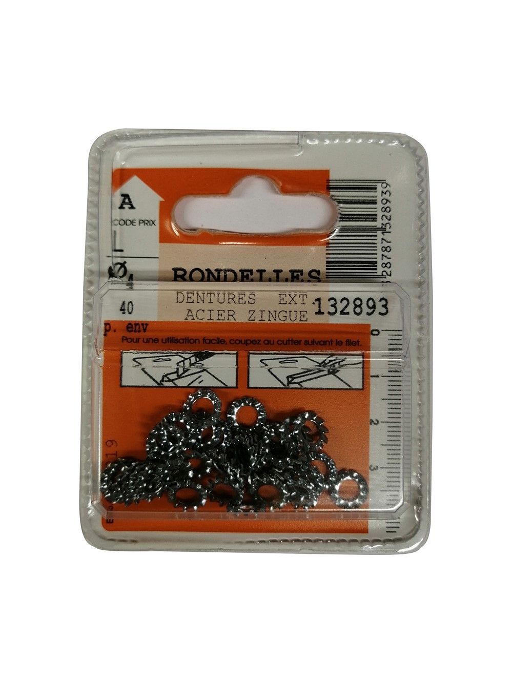 Rondelles dentures acier zingué ø4mm - Les 40 pièces