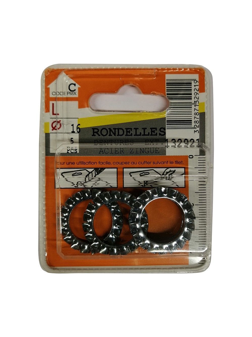 Rondelles dentures acier zingué ø16mm - Les 5 pièces