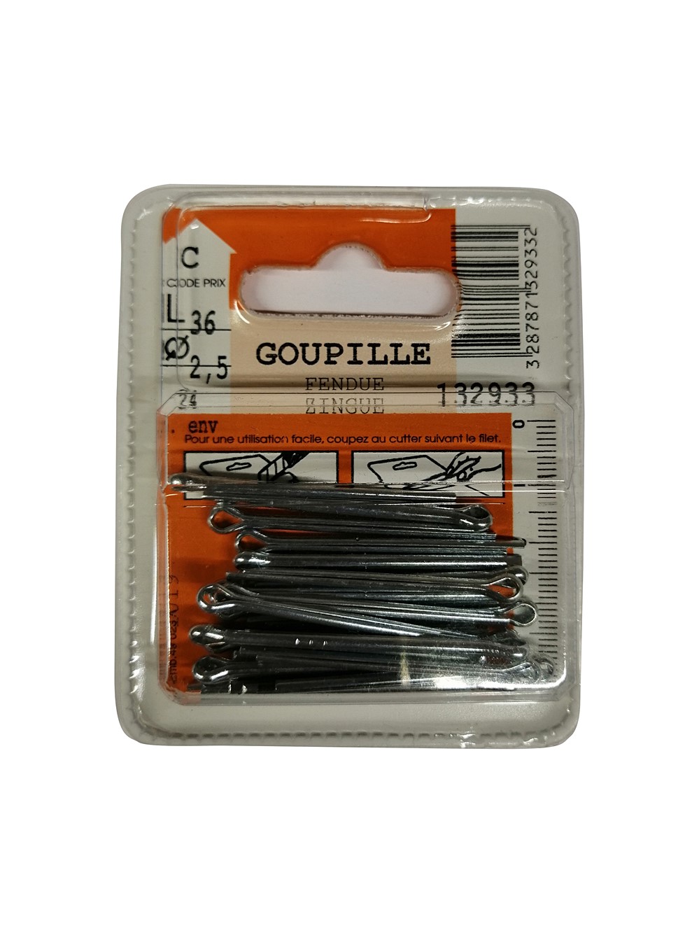 Goupilles fendues zingué L.36 ø2,5mm - Les 24 pièces