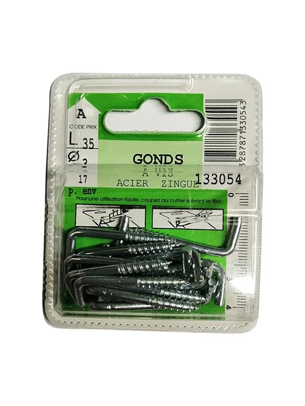 Gonds à vis acier zingué L.35 ø3mm - Les 17 pièces