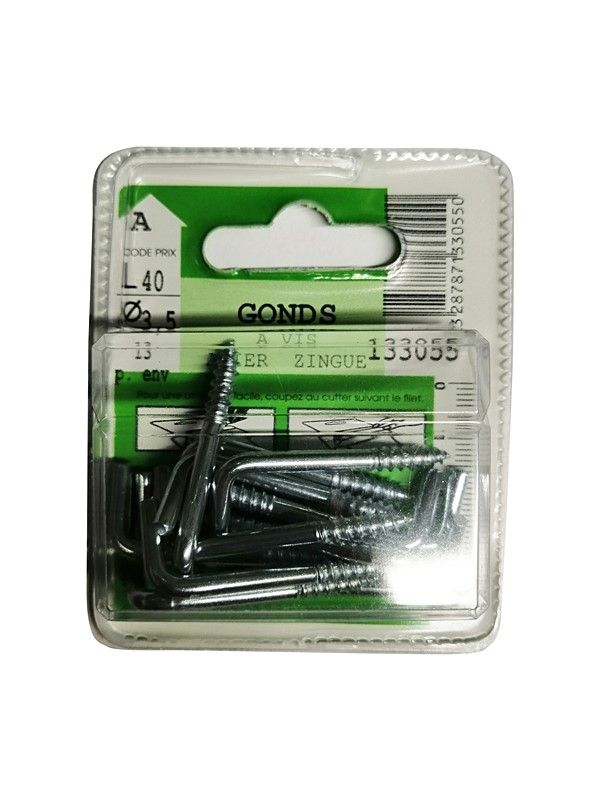 Gonds à vis acier zingué L.40 ø3,5mm - Les 13 pièces