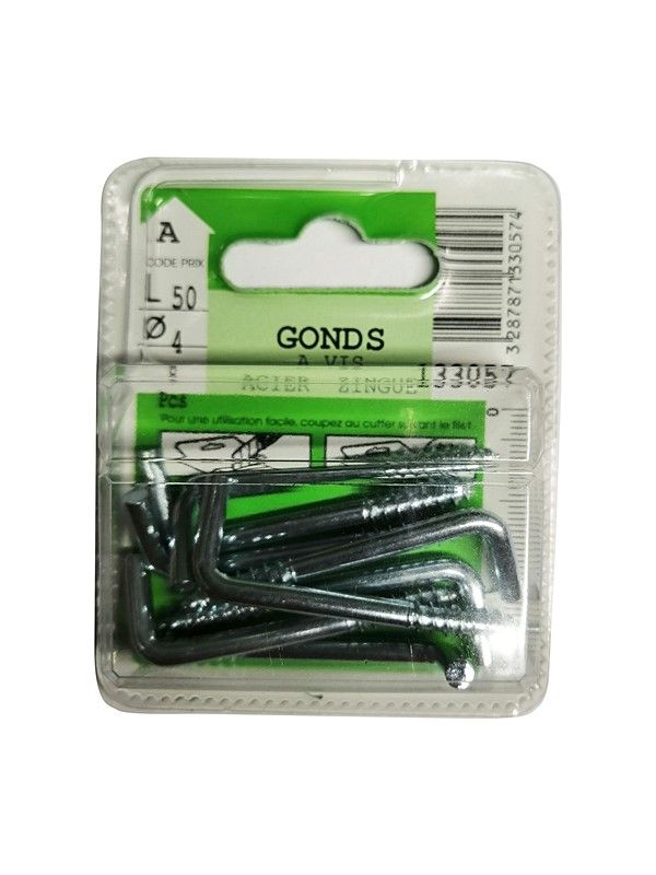 Gonds à vis acier zingué L.50 ø4mm - Les 8 pièces