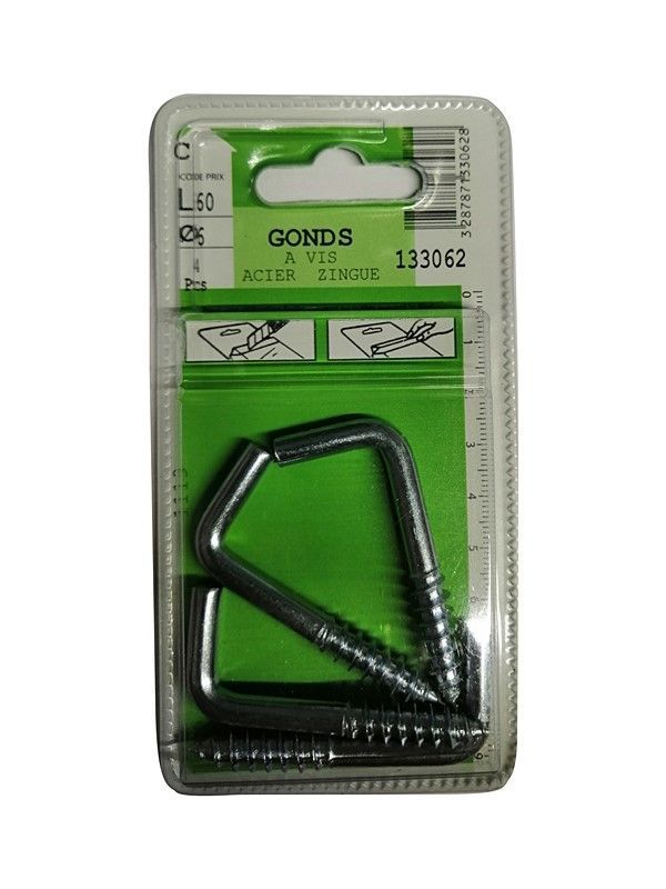 Gonds à vis acier zingué L.60 ø6mm - Les 4 pièces