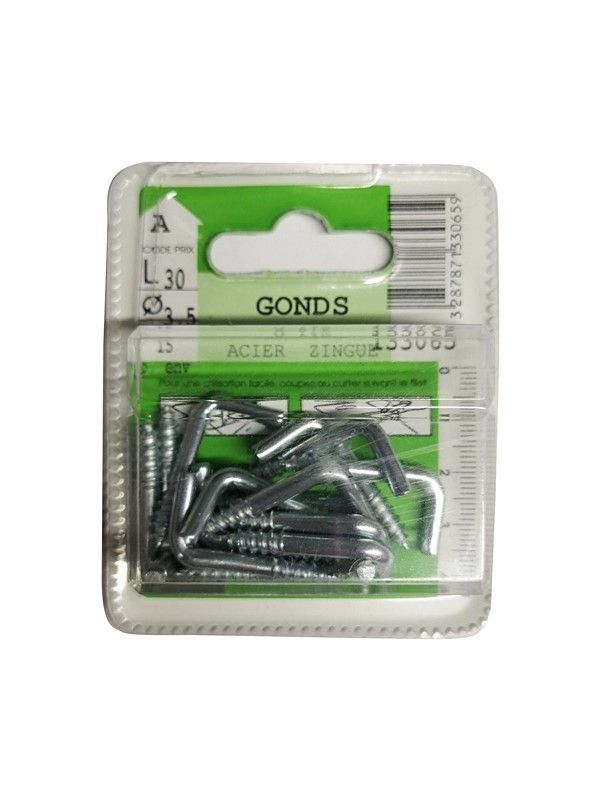 Gonds à vis acier zingué L.30 ø3,5mm - Les 15 pièces