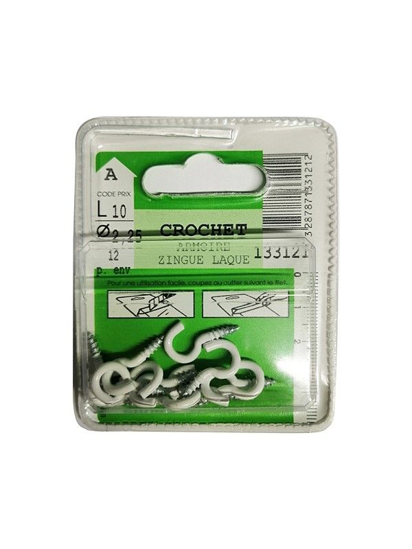 Crochets armoire zingué laqué L.10 ø2,25mm - Les 12 pièces