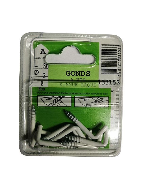 Gonds à vis zingué laqué L.30 ø3mm - Les 9 pièces