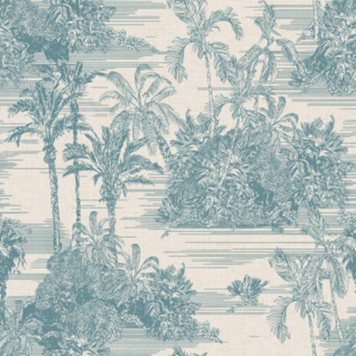 Papier peint vinyle sur intissé Eden jungle toile de jouy bleu 10,05x0,53m