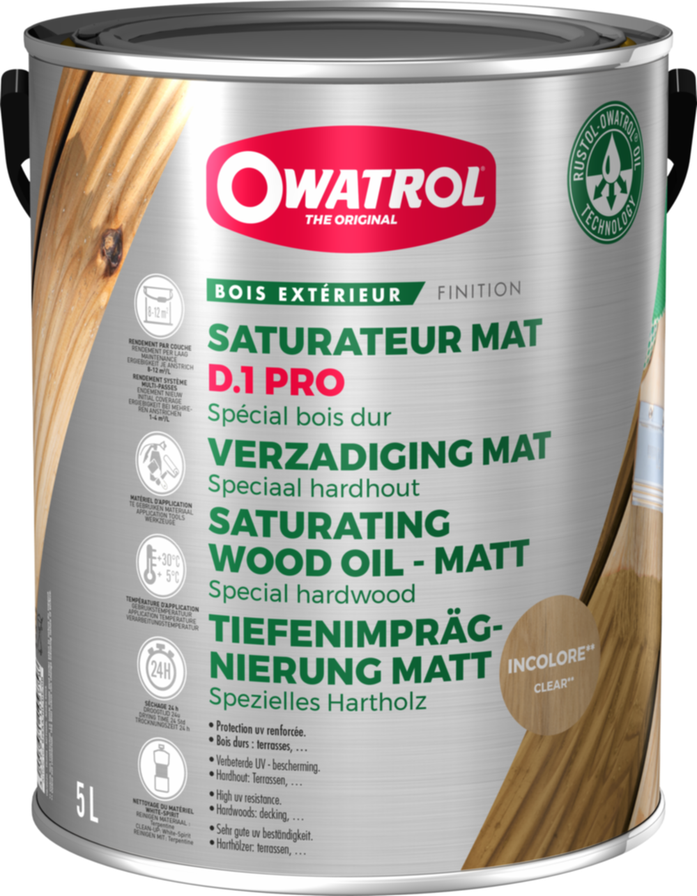 Saturateur pour bois tropicaux D1 Pro incolore 5 L - OWATROL