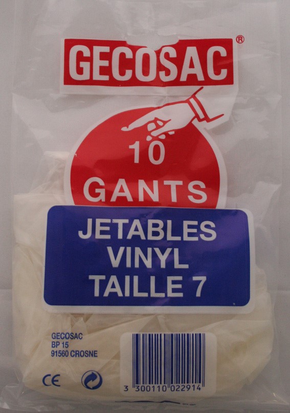 10 Gants vinyle ambidextres jetables - Taille 7
