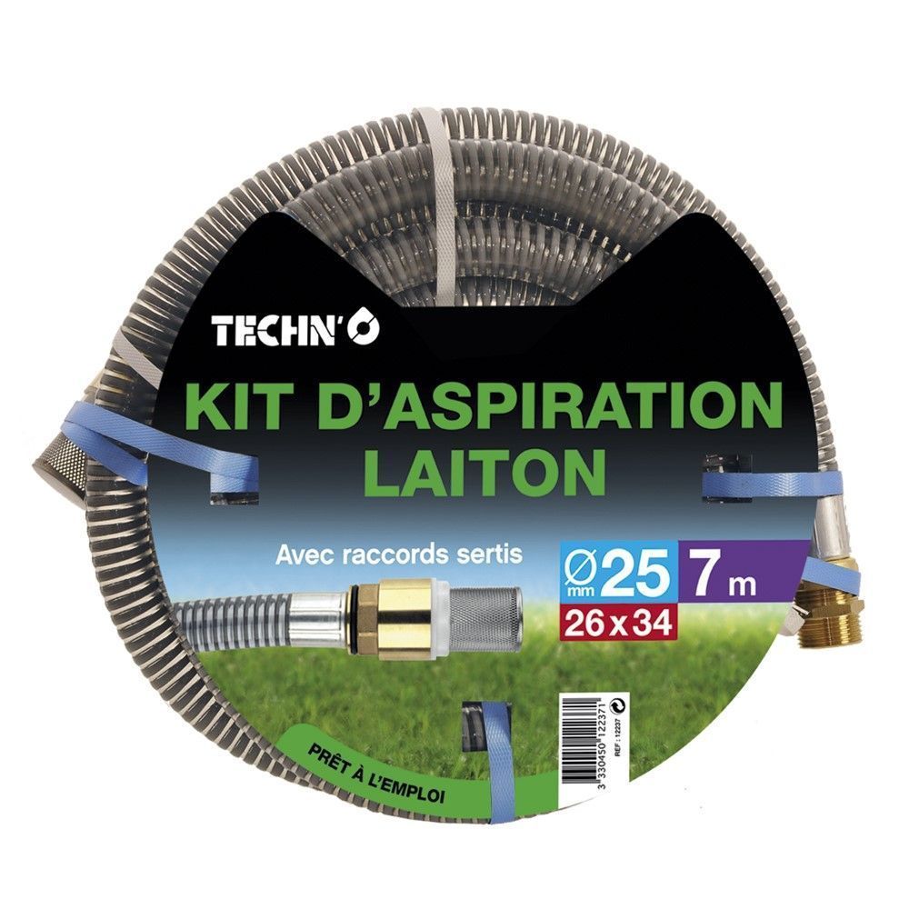 Kit aspiration tout laiton / D.25 mm / 7m / 26x34 / Crépine Laiton 