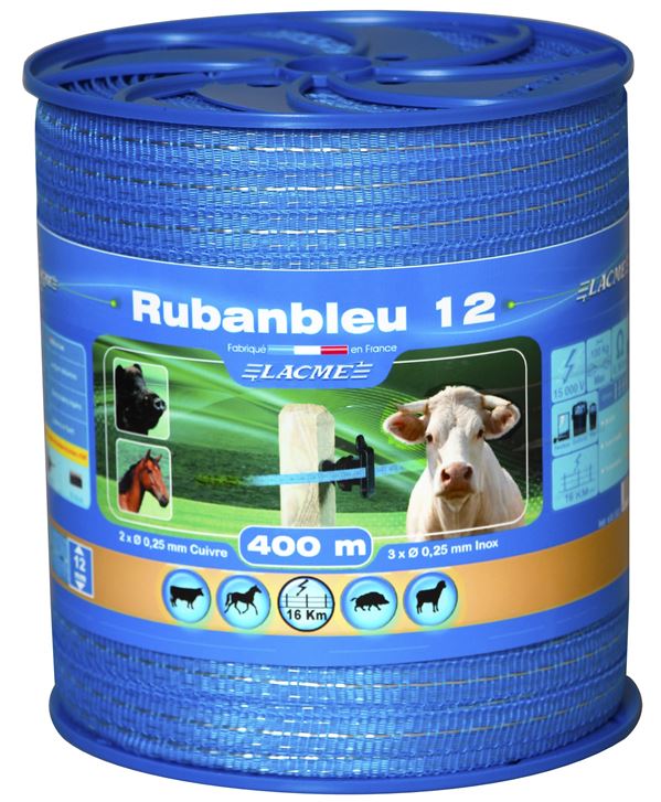 Fil clôture Ruban bleu 12mm 400m bobine