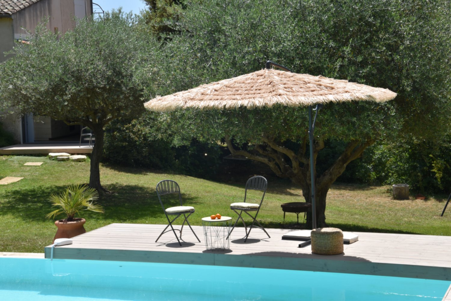 Parasol Déporté Cécilia métal + Raphia synthétique Ø300cm mat