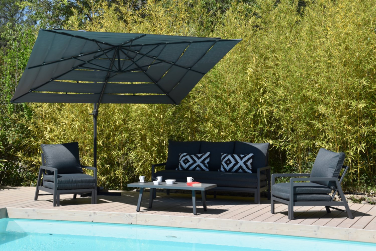 Parasol excentré Canopée 3x3m gris