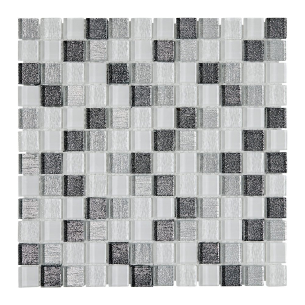 Mosaïque Mona Verre Blanc/Bossele Tissu Gris/Argent Ep.8mm 30x30cm