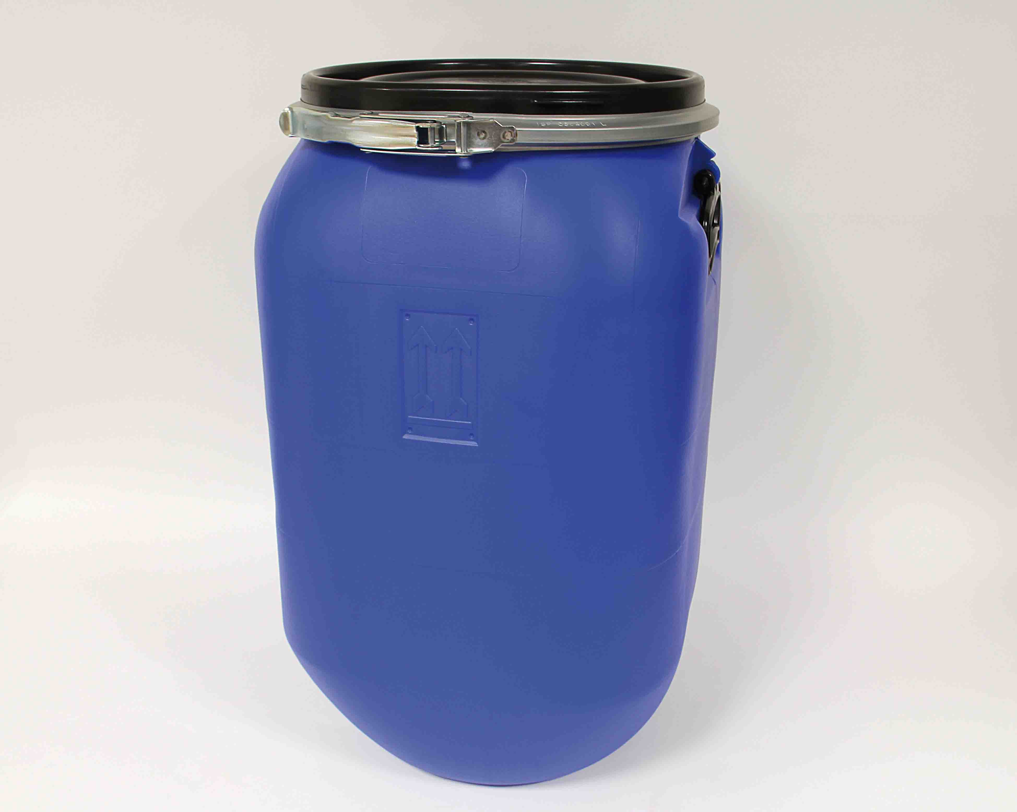 Fût ouverture totale 60l bleu couvercle et cerclage