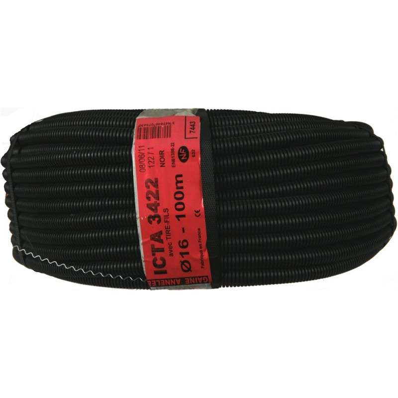 Gaine câble électrique ICTA 3422 Ø16 100m tire-fil noir - ELECTRALINE