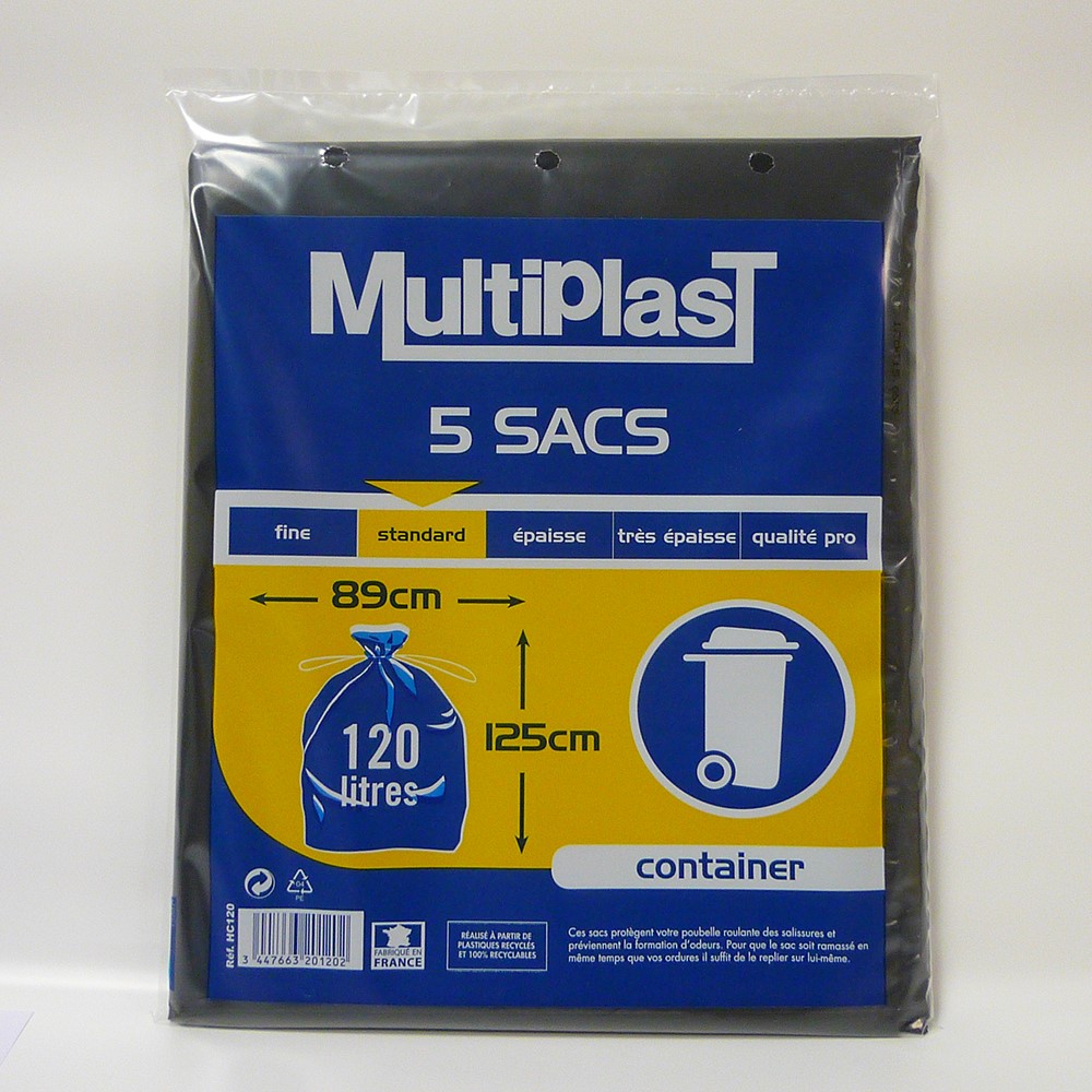 5 sacs poubelle container noir 120 L - MULTIPLAST