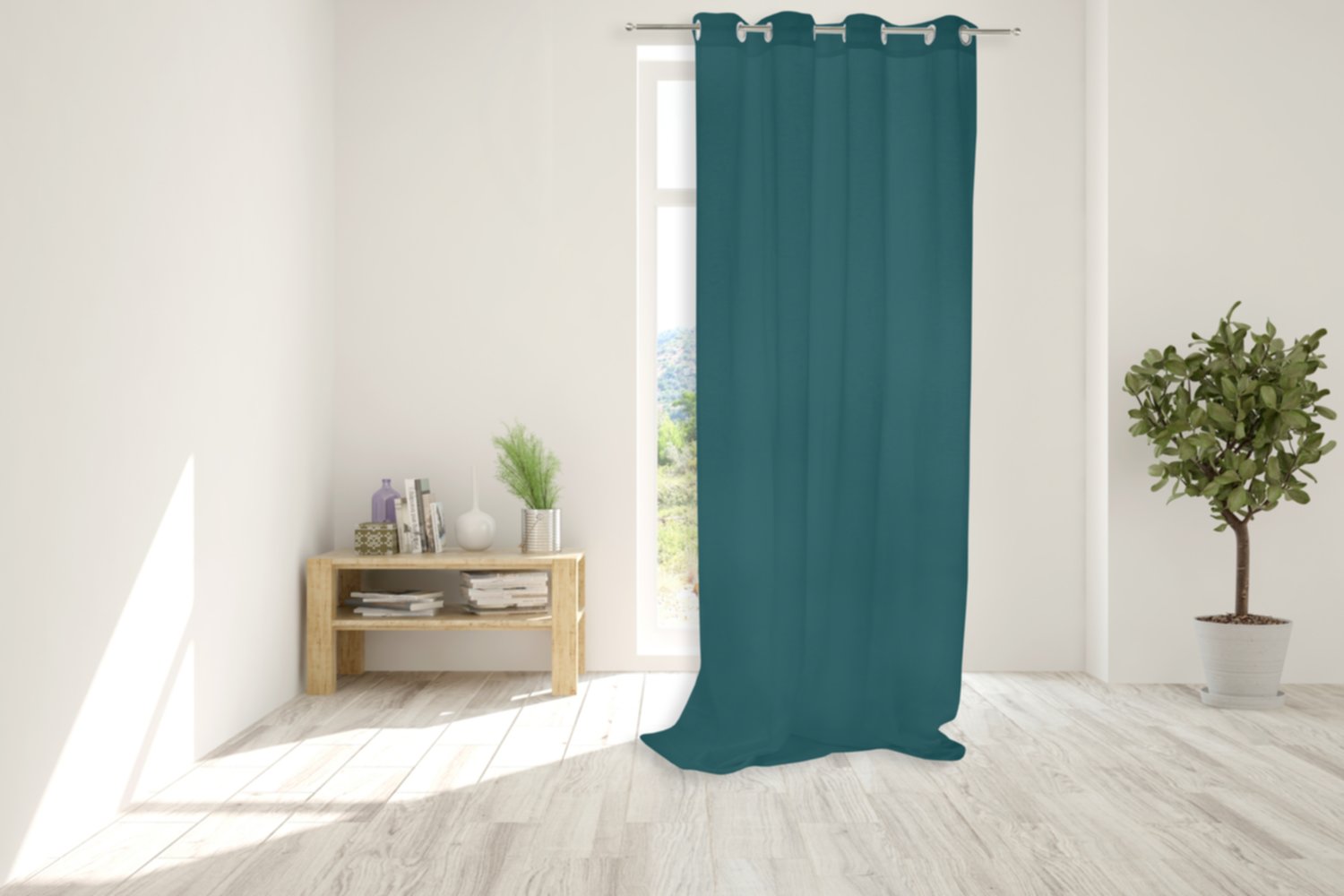 Rideau aspect Shantung Esmeralda 140x240cm Bleu Canard