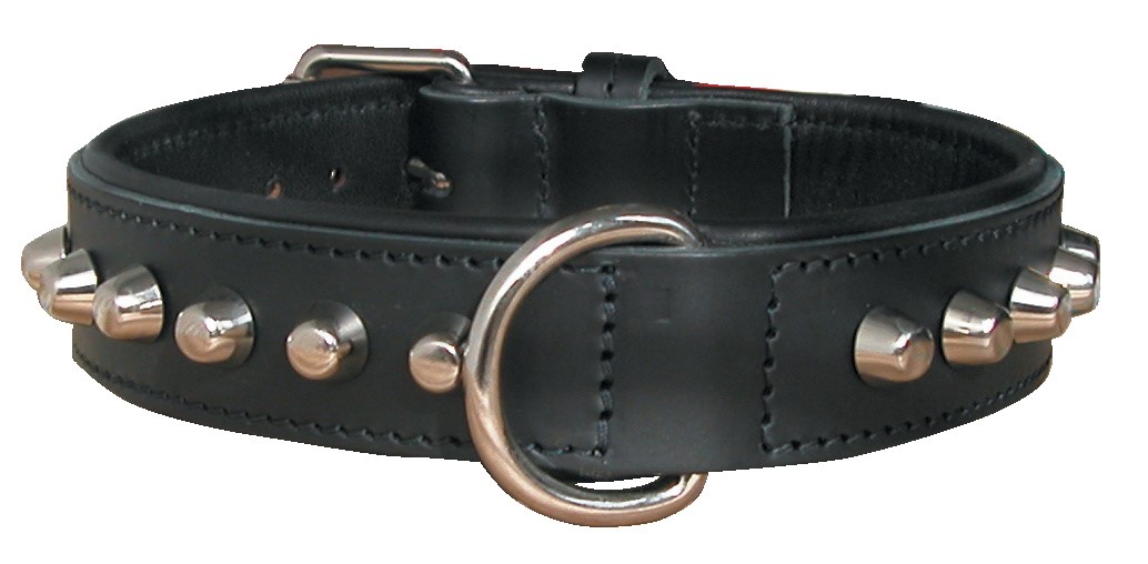 Collier cuir bouledogue - 35 à 39cm - noir