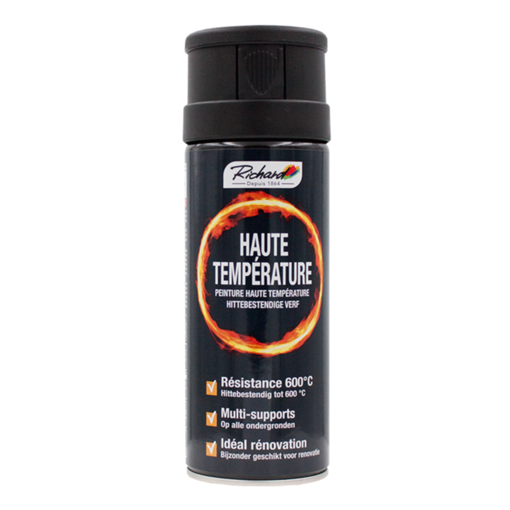 Peinture aérosol Haute température Noir mat 400ml - RICHARD