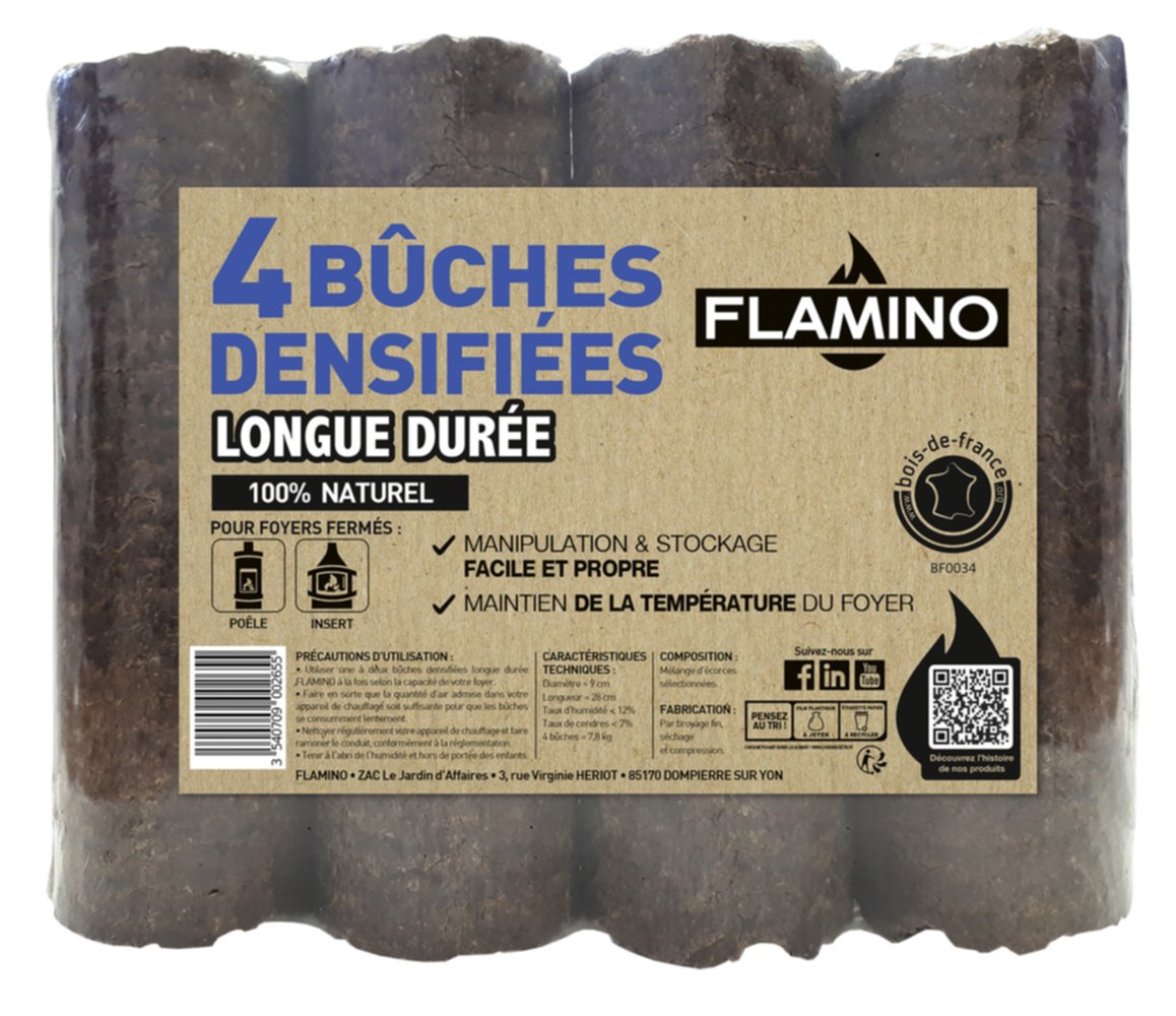 4 Bûches densifiées longue durée - FLAMINO 