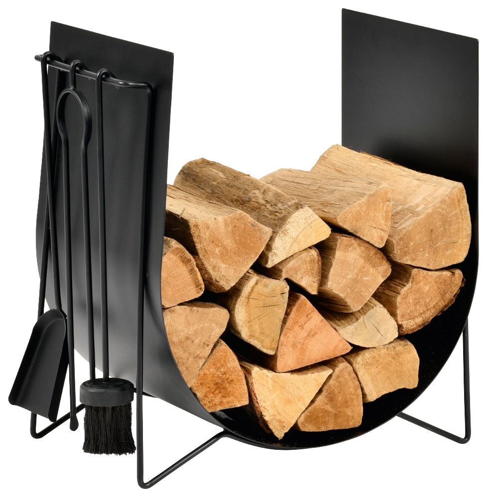 Serviteur feu de bois + Range-bûches Edonis 54x35x56cm Noir - DIXNEUF