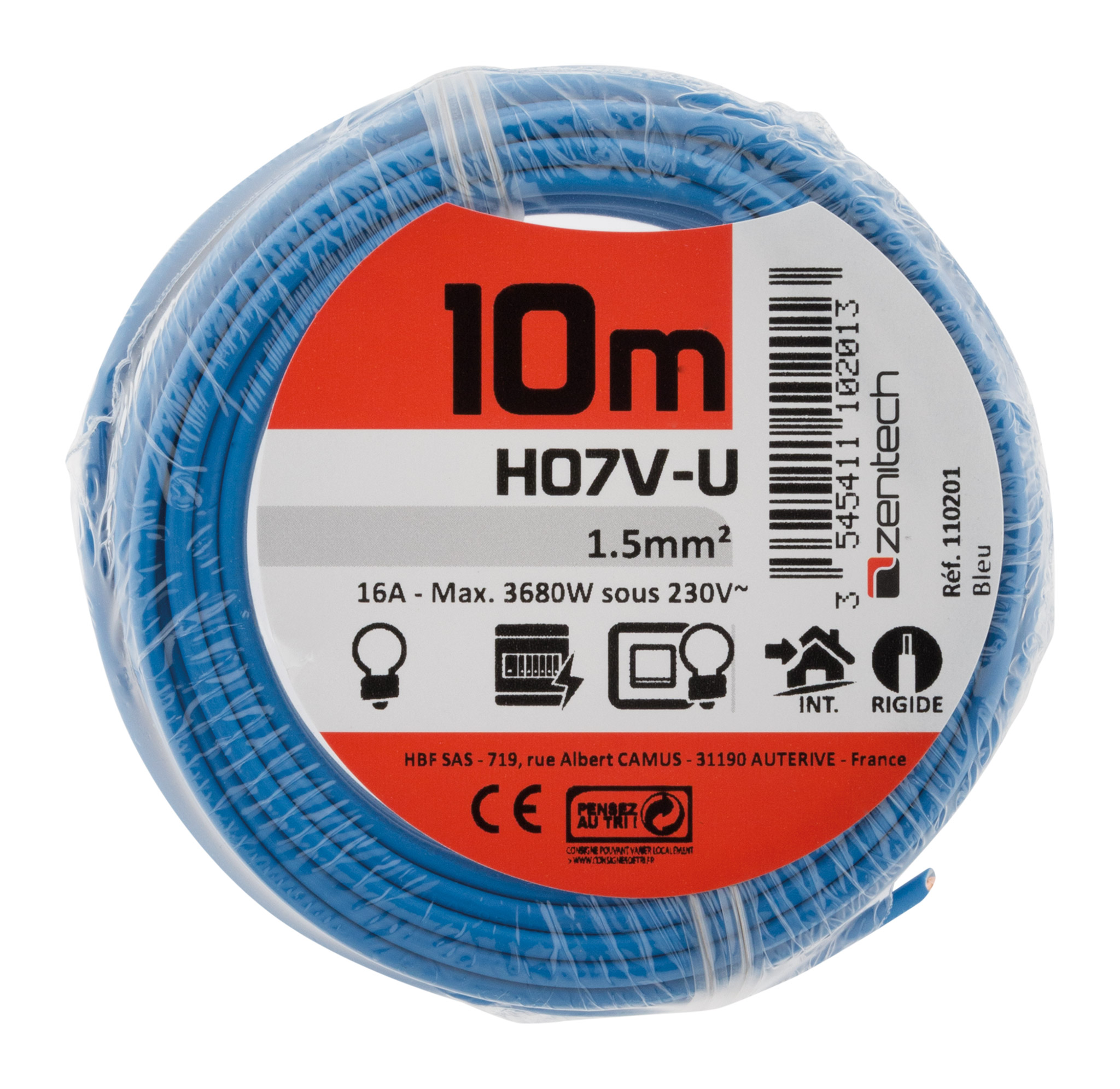 Cable ho7vu 1.5 bleu 10m - PLASTO