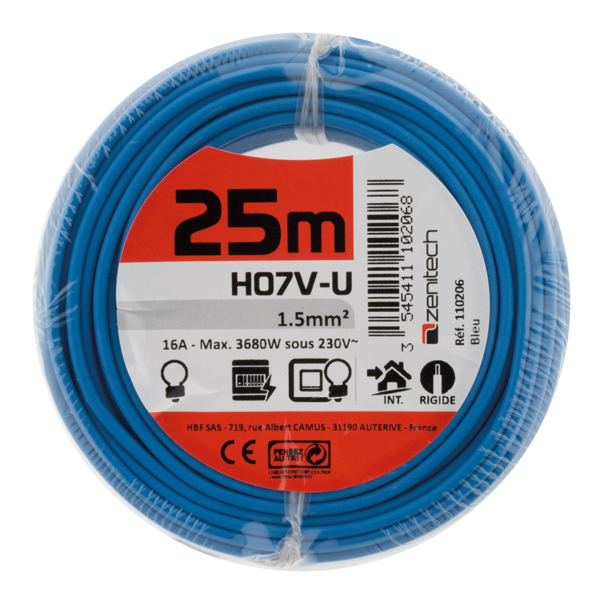 Cable ho7vu 1.5 bleu 25m - PLASTO