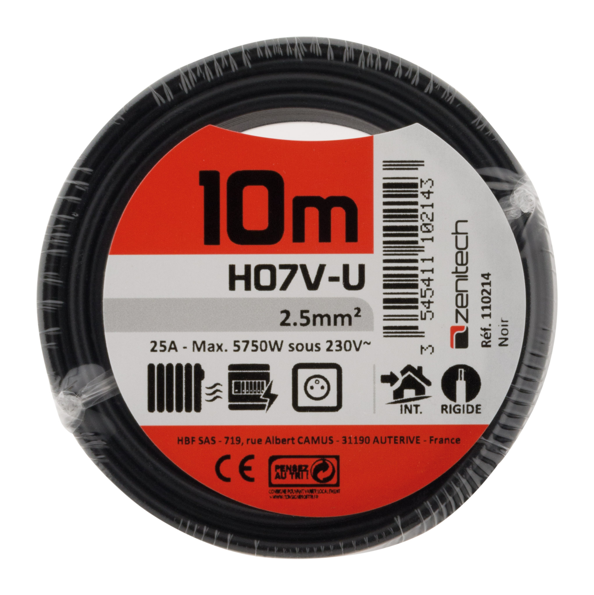 Cable ho7vu 2.5 noir 10m - PLASTO