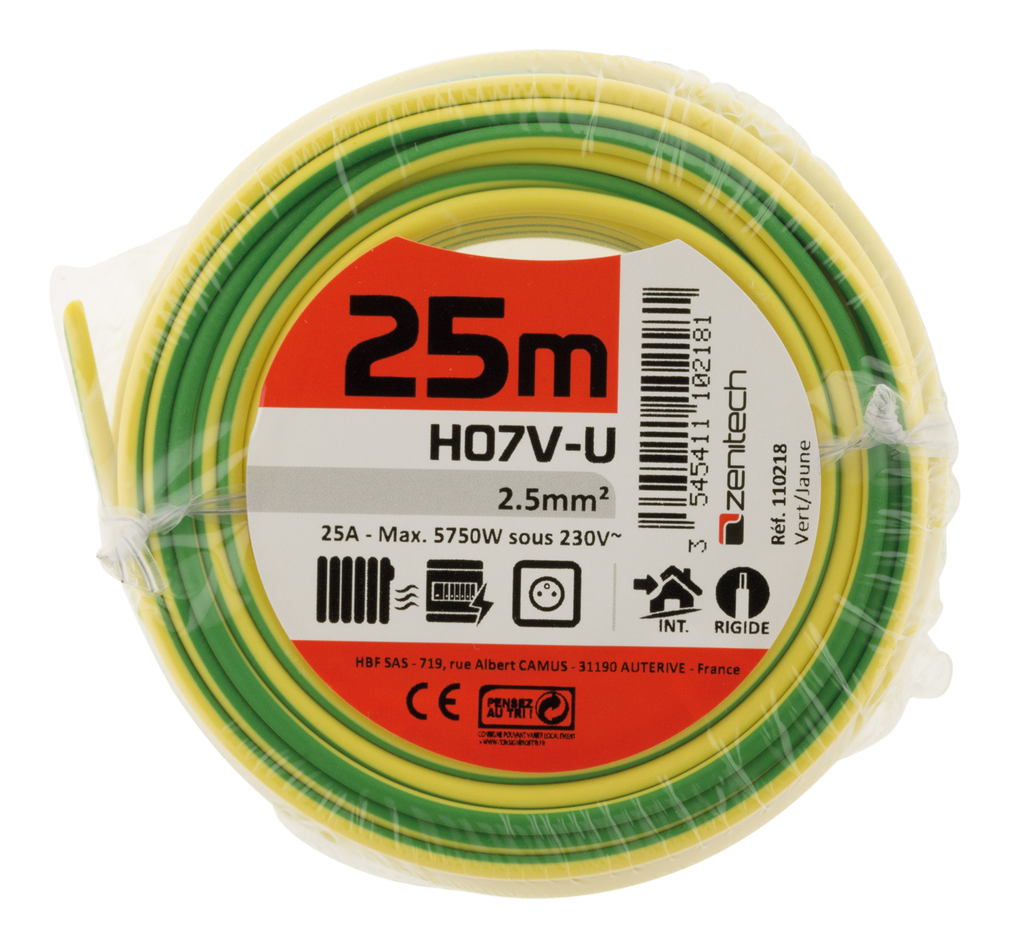 Cable ho7vu 2.5 vert/jaune 25m - PLASTO