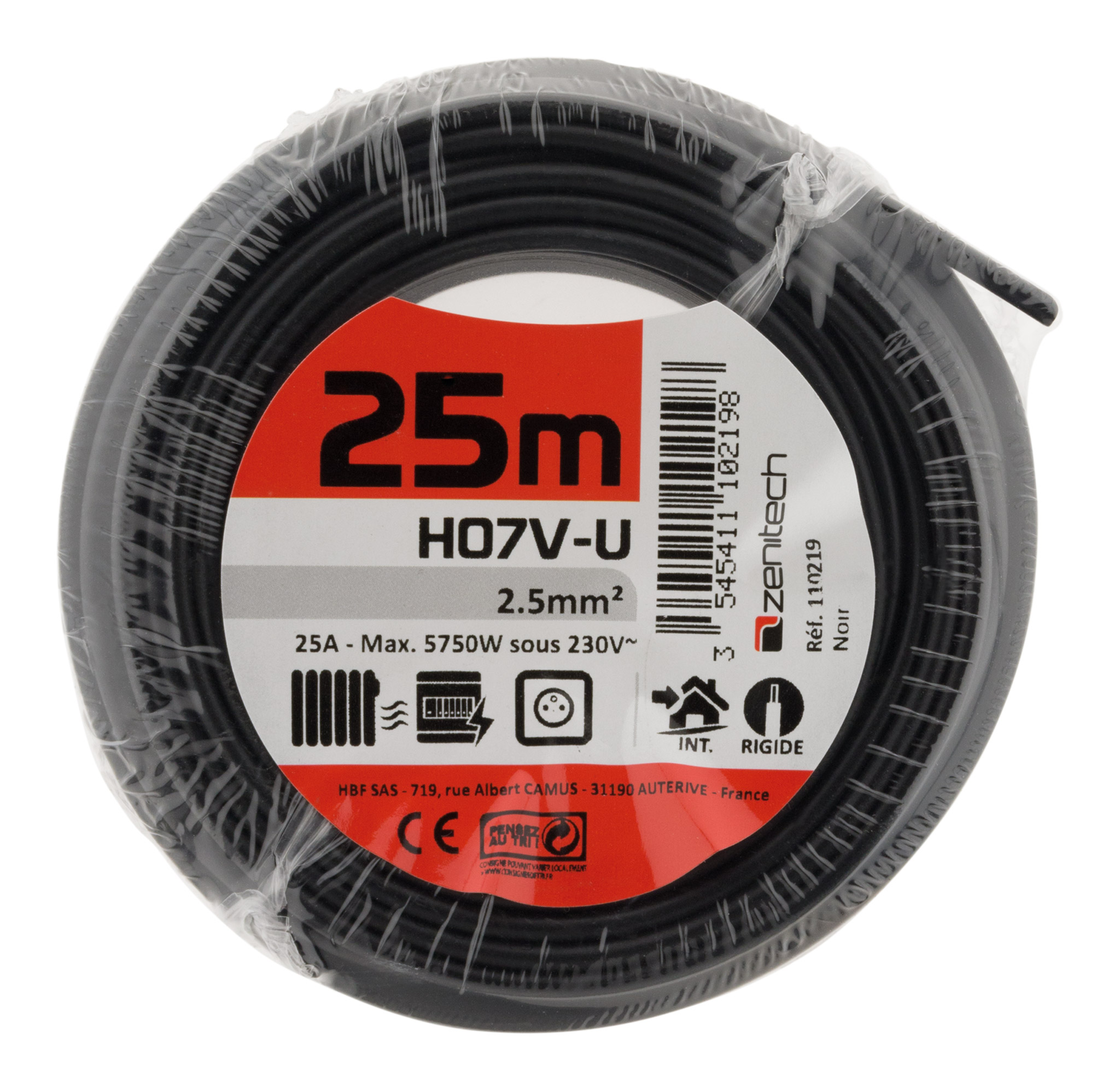 Cable ho7vu 2.5 noir 25m - PLASTO