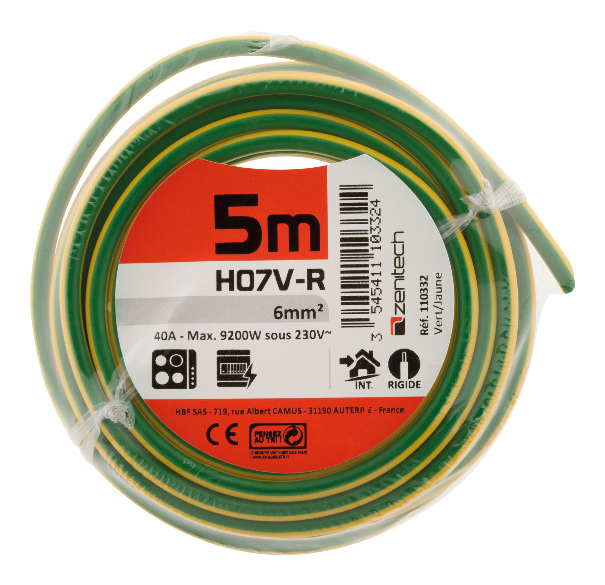 Cable ho7vr6 vert/jaune 5m - plasto - INOTECH