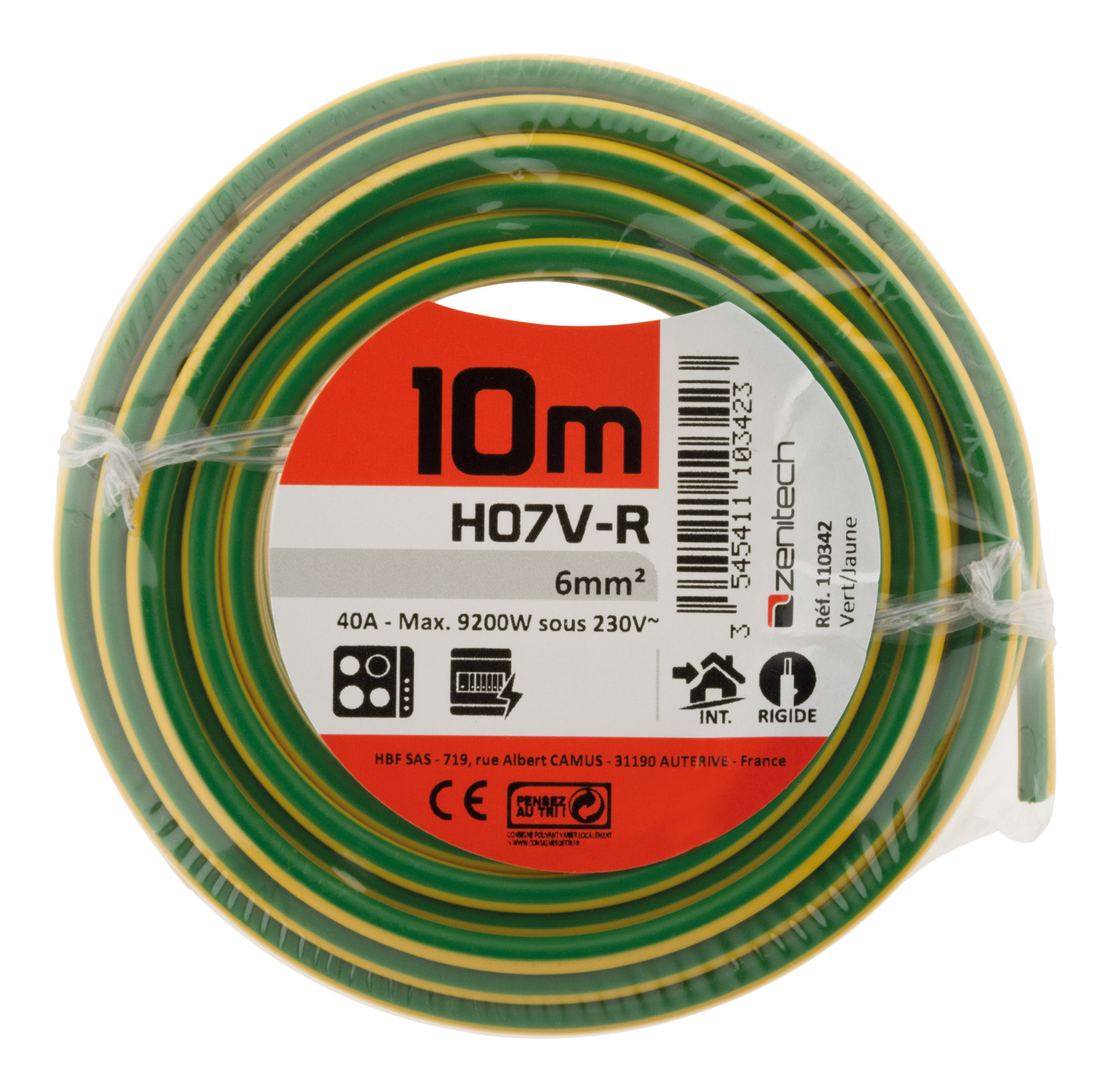 Cable ho7vr6 vert/jaune 10m - plasto - INOTECH