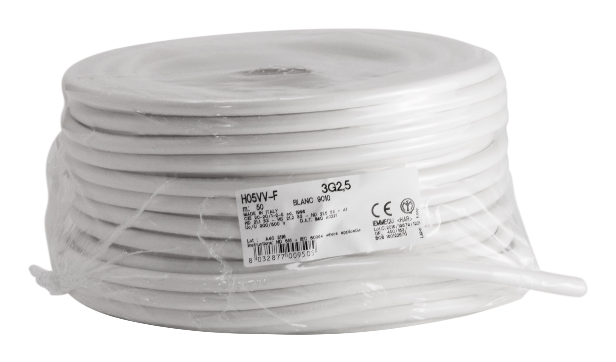 Cable ho5vvf 3x2.5 blanc 50m - plasto - ZENITECH