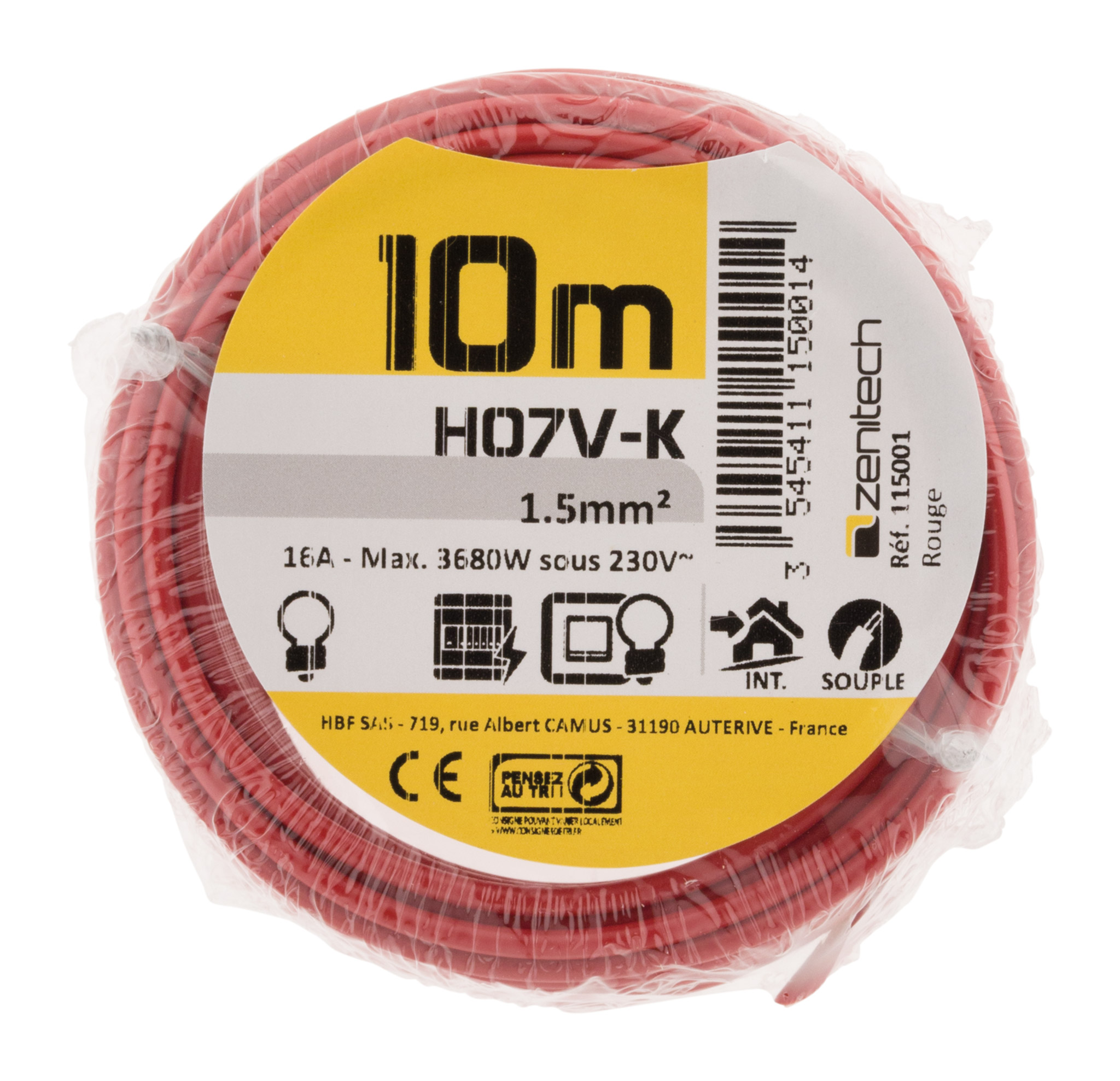 Cable ho7vk 1.5 rouge 10m - plasto - INOTECH