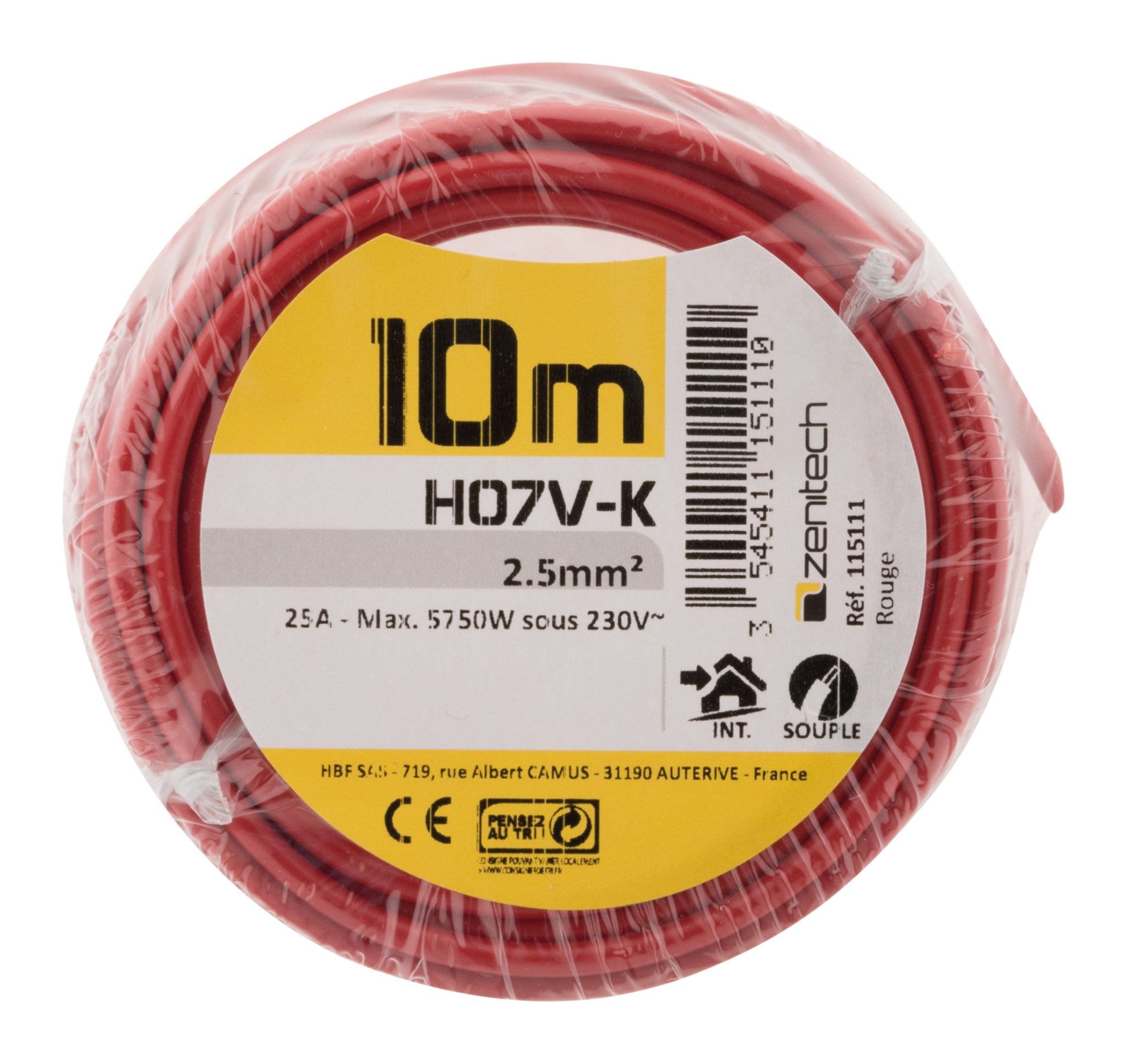 Cable ho7vk 2.5 rouge 10m - plasto - INOTECH