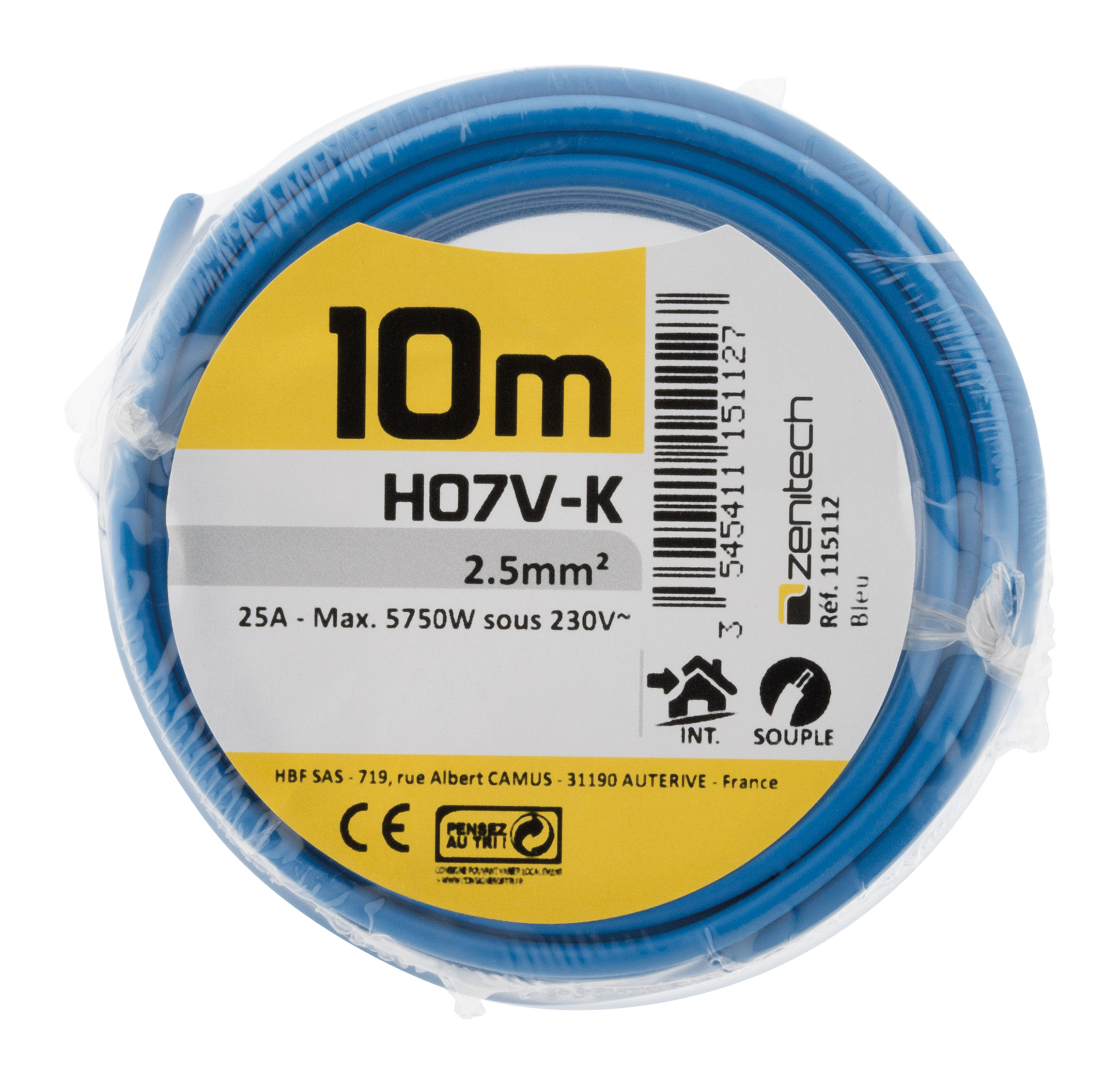 Cable ho7vk 2.5 blanc 10m - plasto - INOTECH