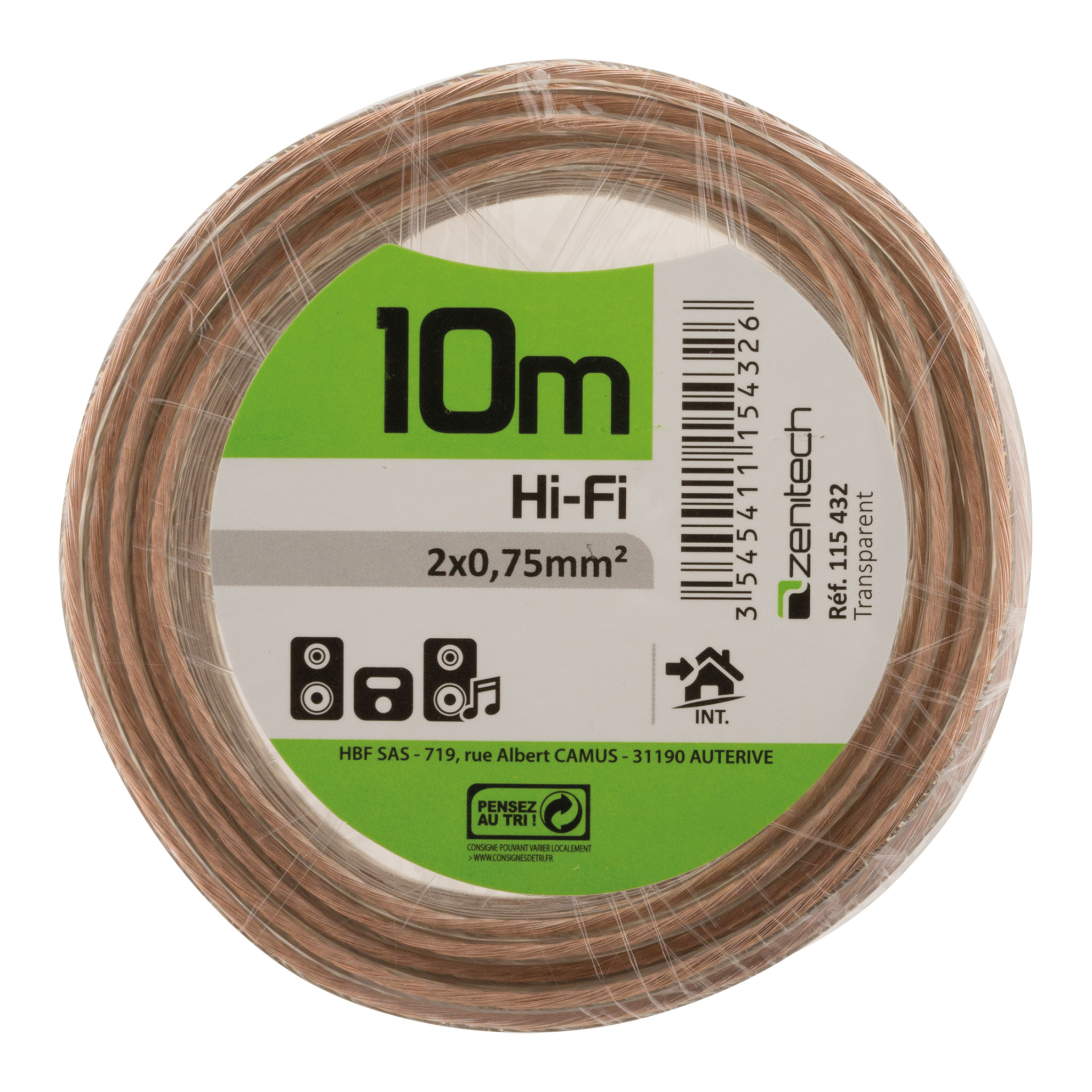 Cable hifi 2x0.75 bobi. transparante 10m - plasto - INOTECH