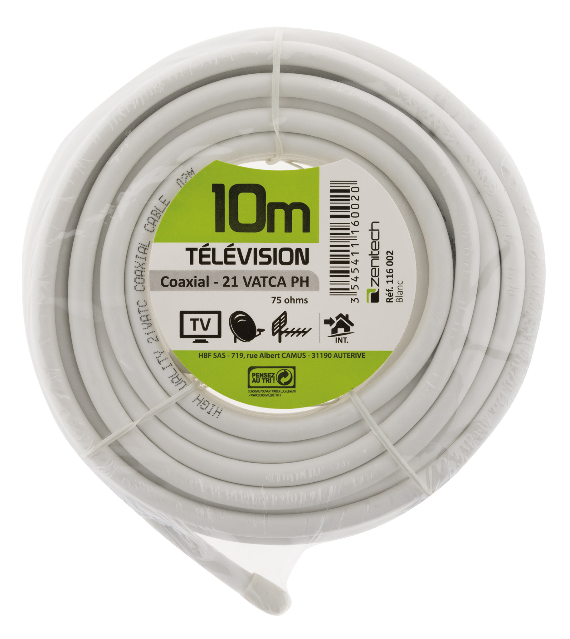 Cable 21vatc bobinot blanc 10m - plasto - INOTECH